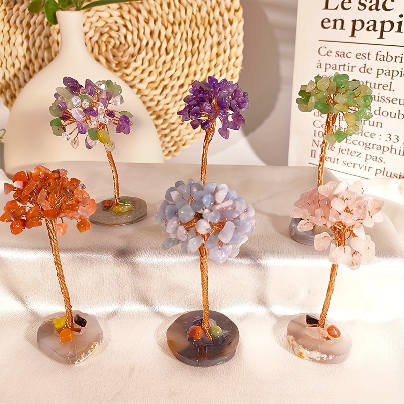 Natural Crystal Fortune Tree Ornaments with Agate Base Handicrafts